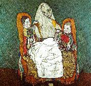 Egon Schiele kvinna med tva barn painting